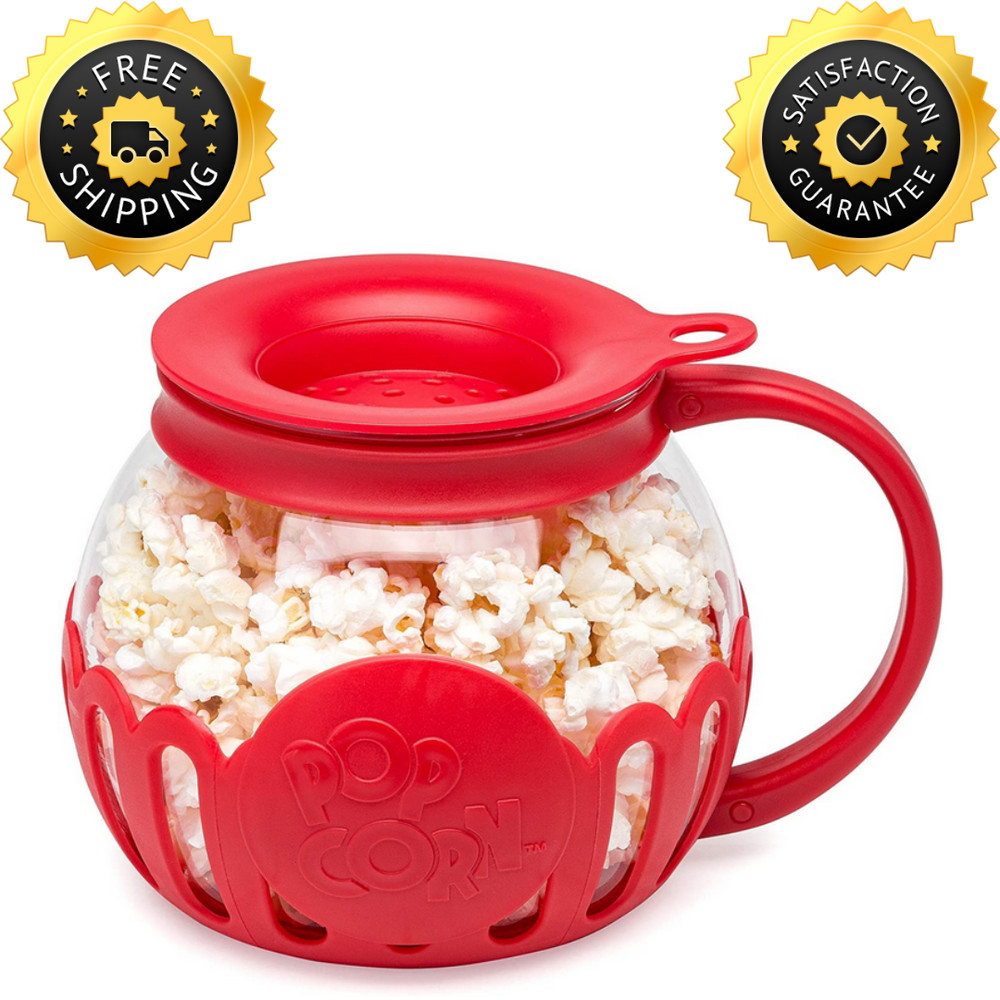 Ecolution Original Microwave Micro-Pop Popcorn Popper Borosilicate Glass Red 1.5