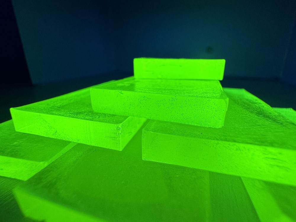 Radiant Glow:Rectangular Green Uranium Glass - UV Reactive, Glows under UV Light