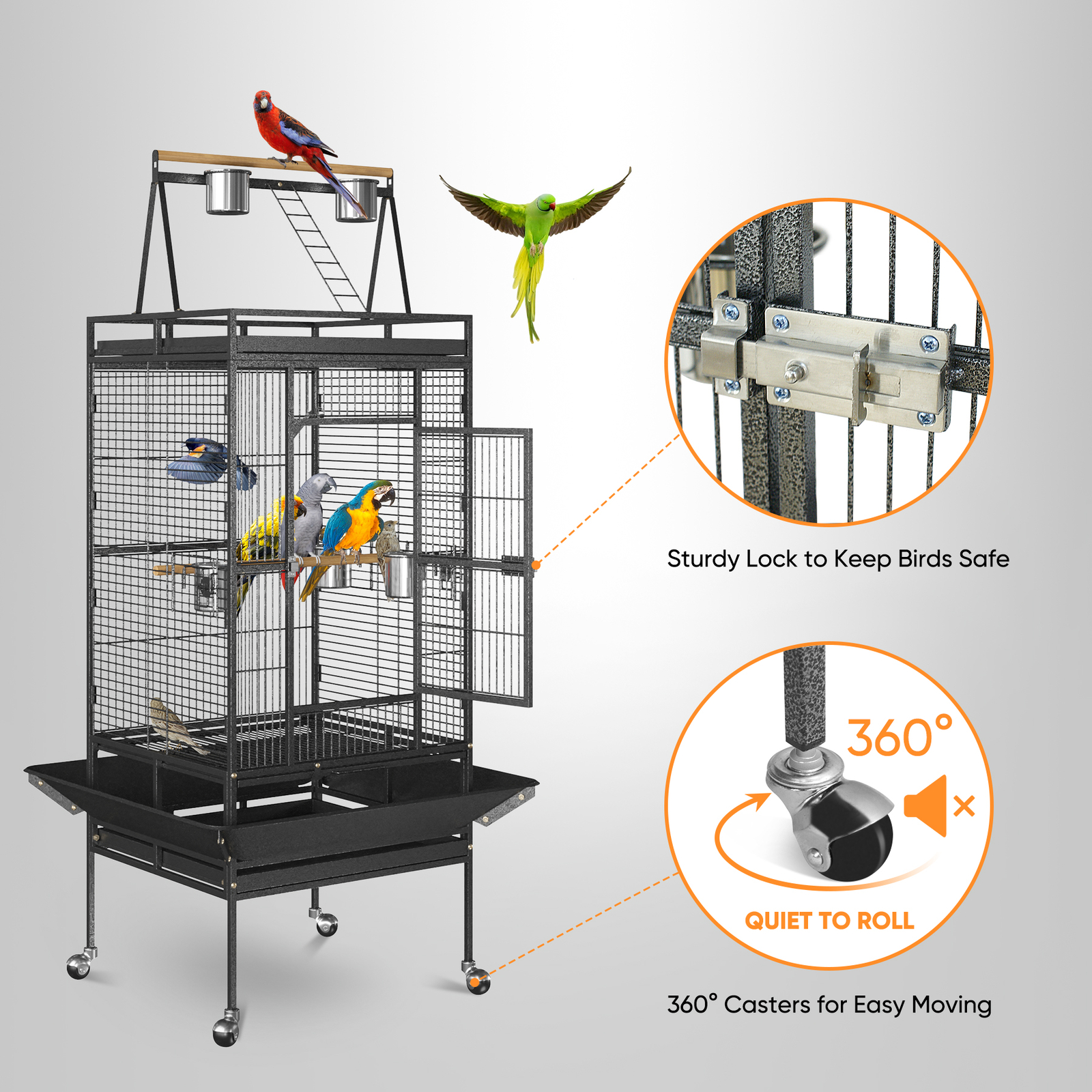 68" Large Bird Cage Play Top Parrot Finch Flight Cage Macaw Cockatoo Pet Supply