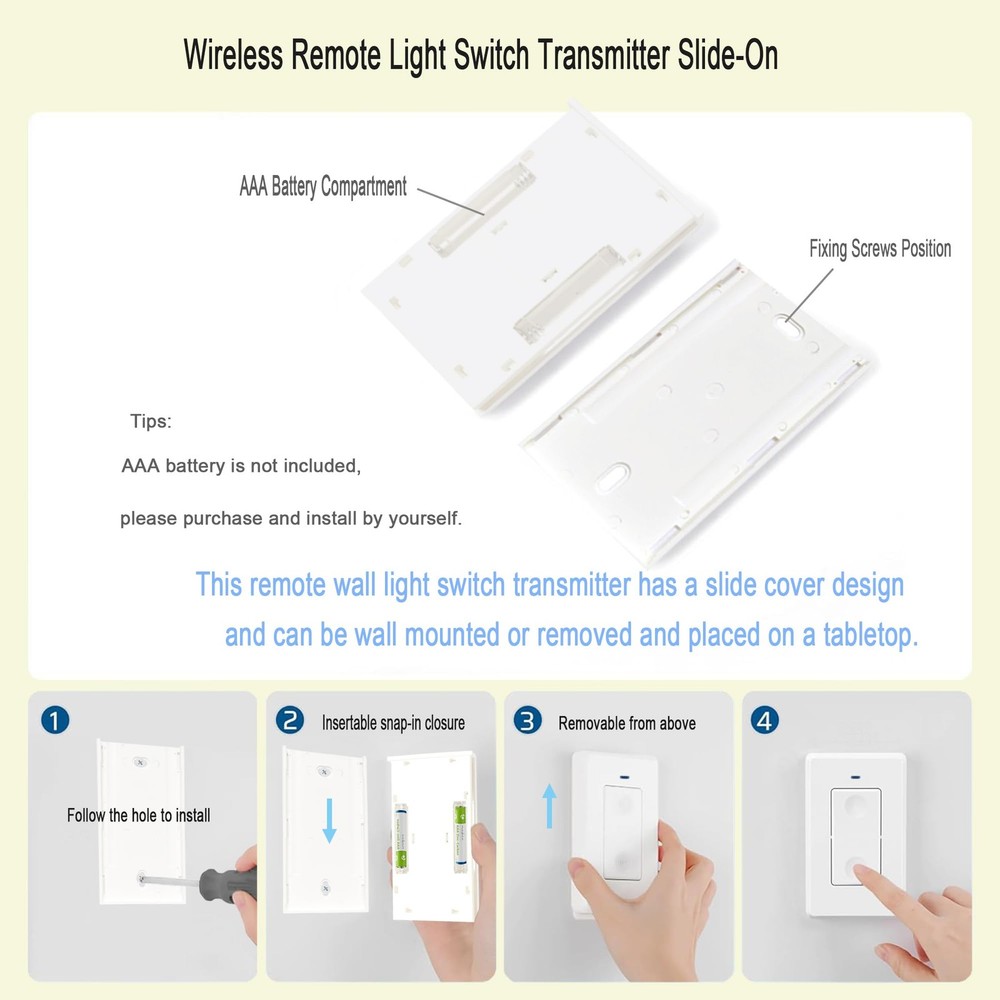 RPTCOTU Wireless Remote Light Switch No Control AC 1 way Black, Black