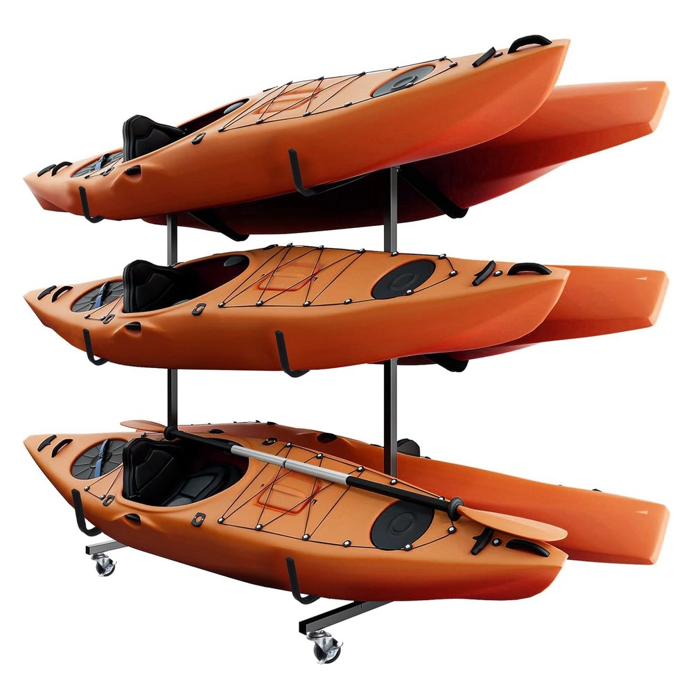 Kayak Storage Rack Freestanding Paddle Sup Stand With Lockable Wheels Adjustable