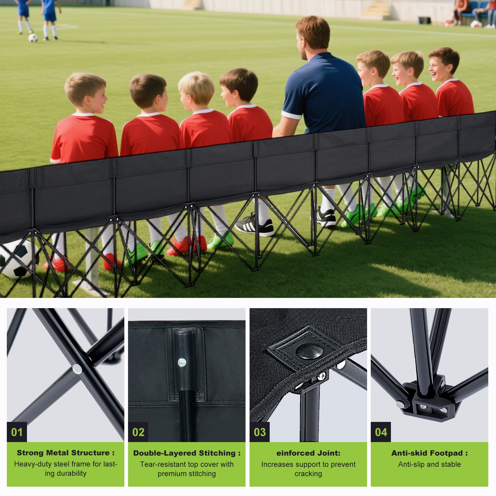 NAIZEA 4/6/9-Seater Sports Bench Folding Bench Chair Sideline Bench for Sports