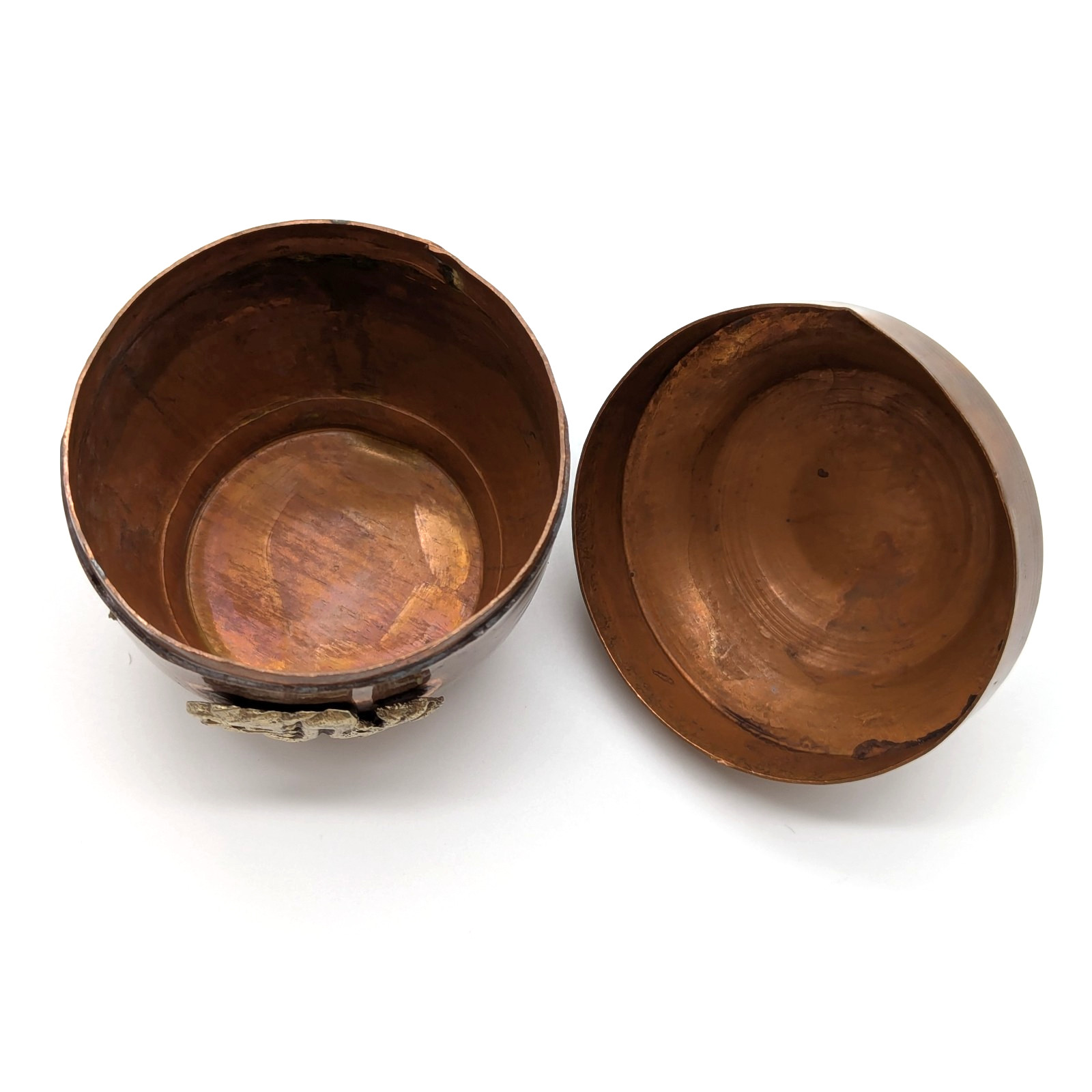 Dragon Copper Jar w/ Silver Tone Ritual Ginger Trinket Urn 3" Tibetan