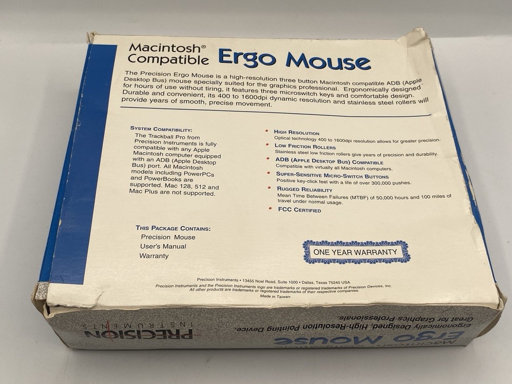 Vintage 90s 3 Button Serial Mouse precision instruments Ergo Mouse