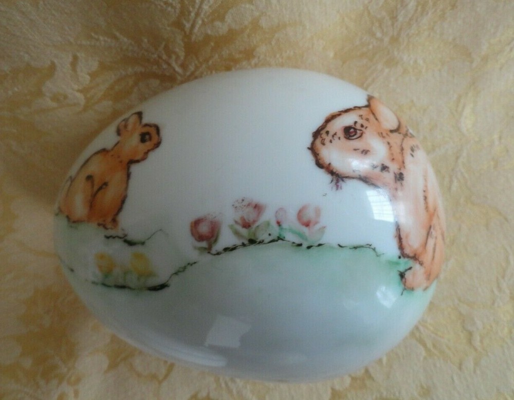 Personalized Hand Painted Porcelain Easter Egg with Bunny & Butterfly Signed