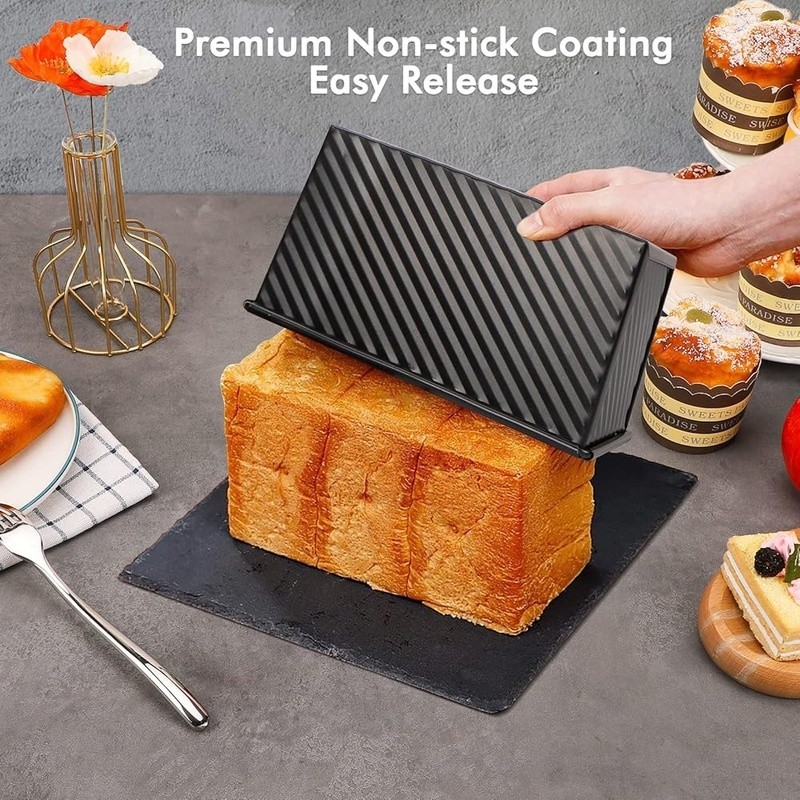 Non-Stick Carbon Steel Bread Pan W/ Lid Rectangular Pullman Ideal Baking New