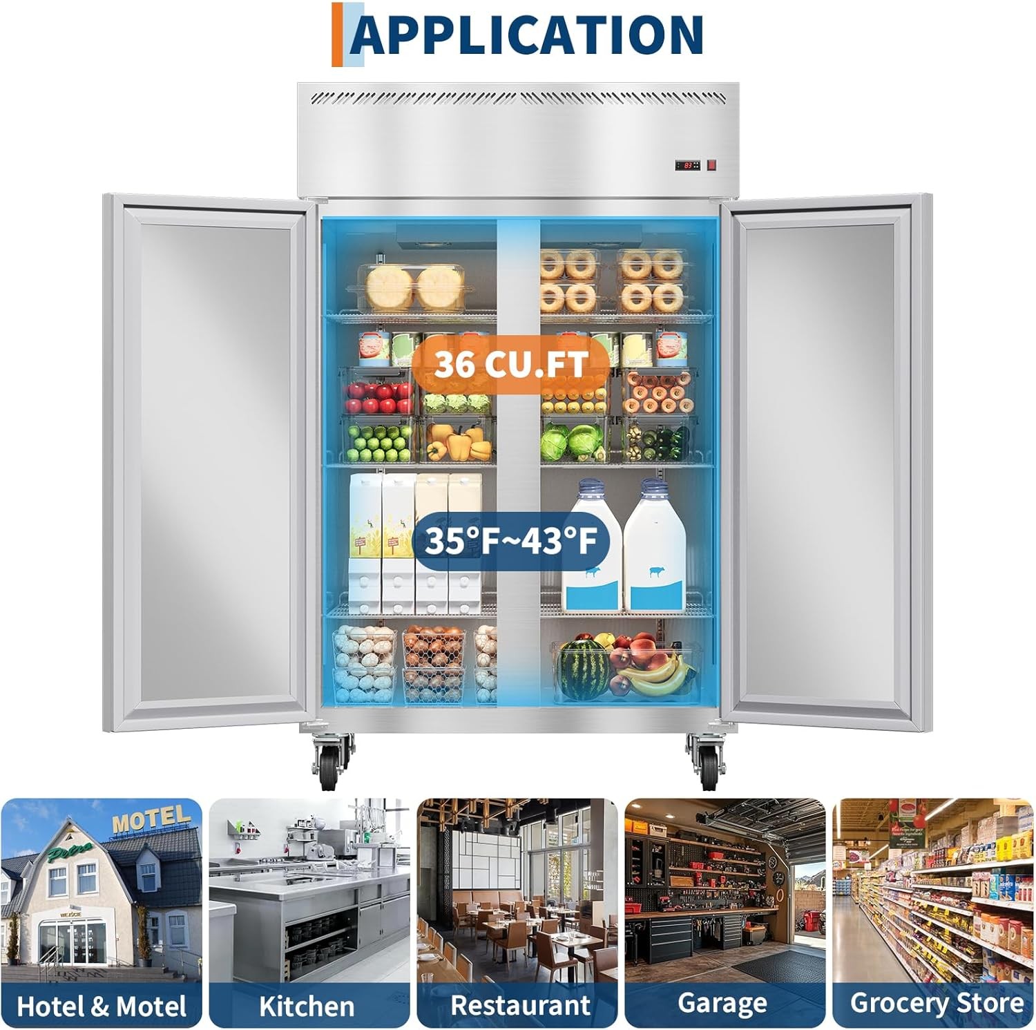 48" Premium Commercial Reach-In Refrigerator Two Door Stainless Steel