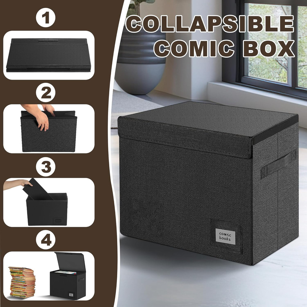3 Pack Comic Book Storage, Comic Book Box Collapsible and Stackable Comic Short