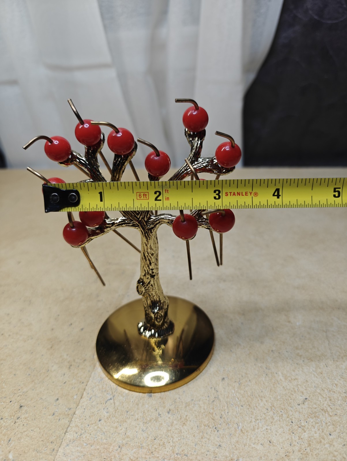 Cherry Tree Cocktail Pick Set Gold Tone, Brass Pick Vintage Mid Century