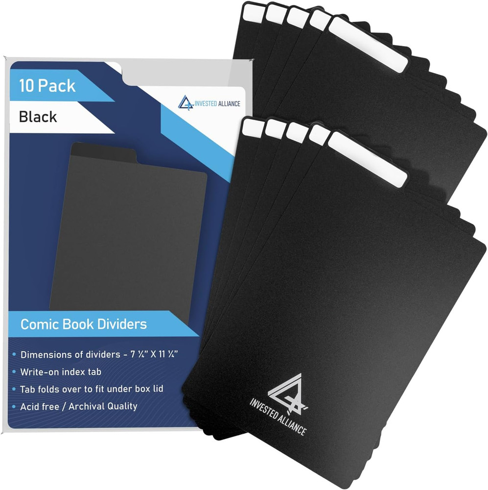 Black Comic  Dividers (10 Pack) | 30PT Polyethylene Plastic, Bins, Cabinets, Lib