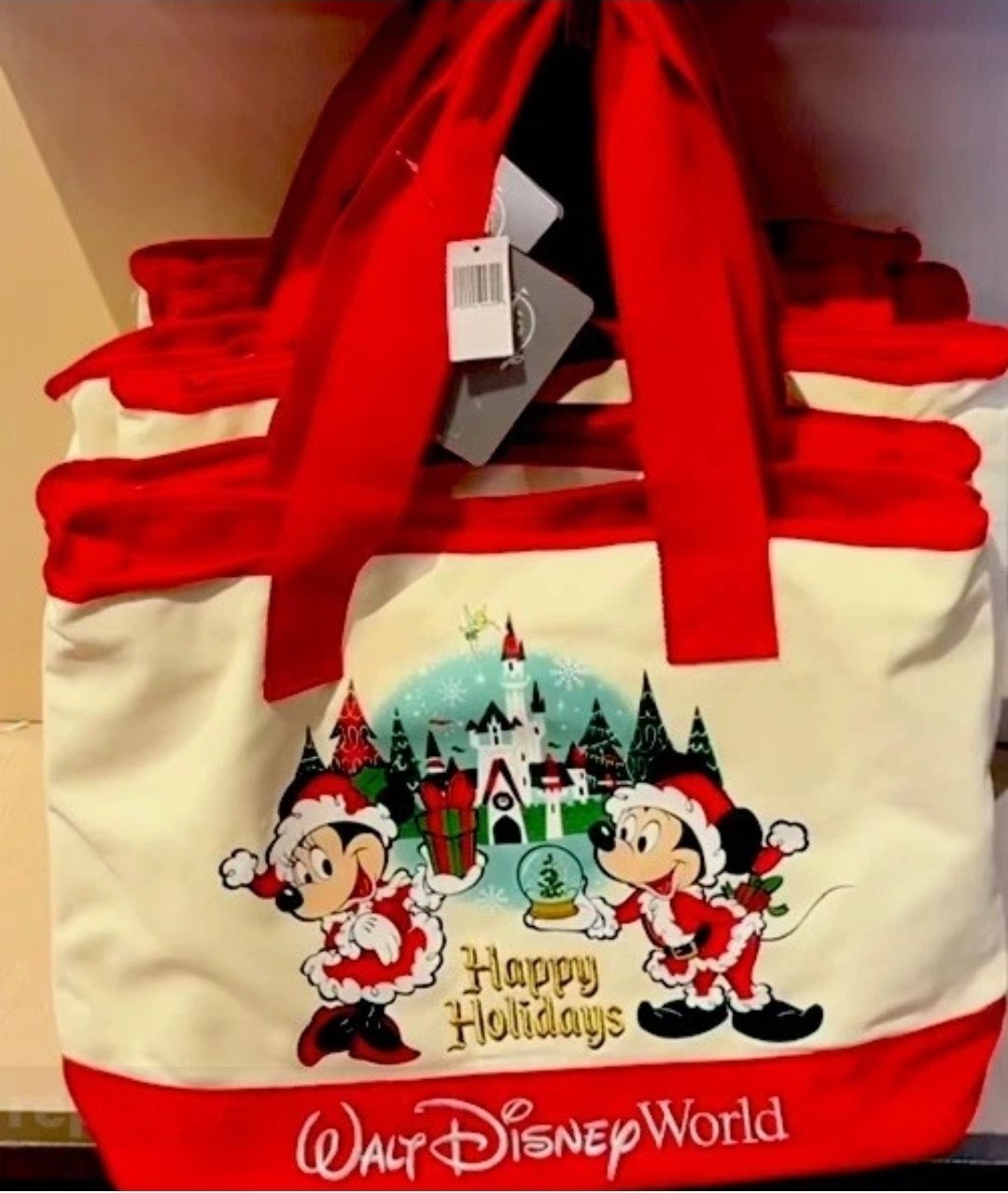 Disney Parks 2025 Christmas Canvas Tote Santa Mickey Minnie WDW Happy Holidays