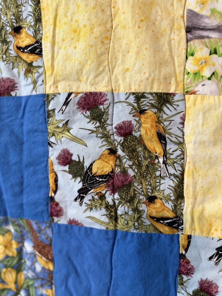 Patchwork Quilt Throw Blanket Handmade Signed Multicolor Reversible 56”x39”