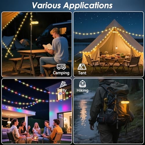 Camping String Lights, 4-in-1 Quick Storage Camp Light, 8Mode 32.8FT 2Pack