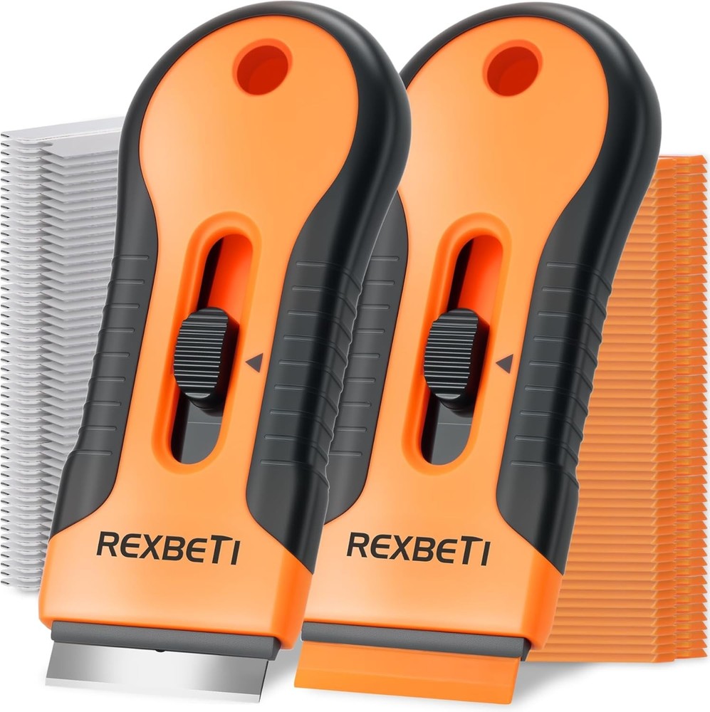 REXBETI Razor Blade Scraper Tool, 2 Pack Razor Scraper Set with Extra 80Pcs Razo