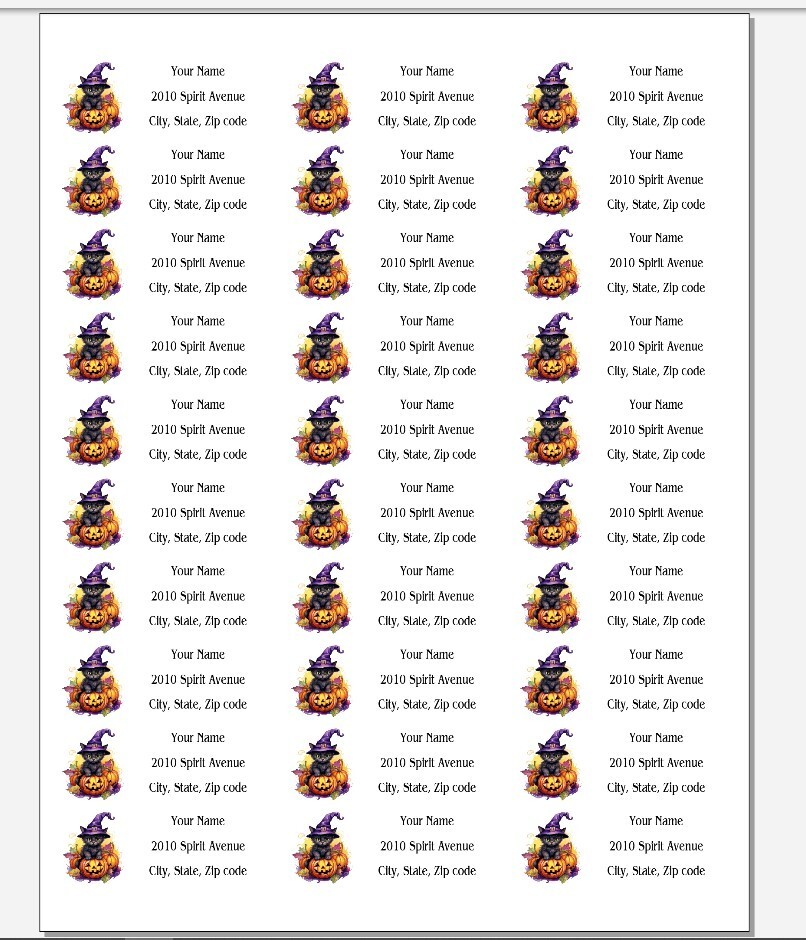 150 Halloween Cat Pumpkin Hat Mailing Return Address Labels Personalized