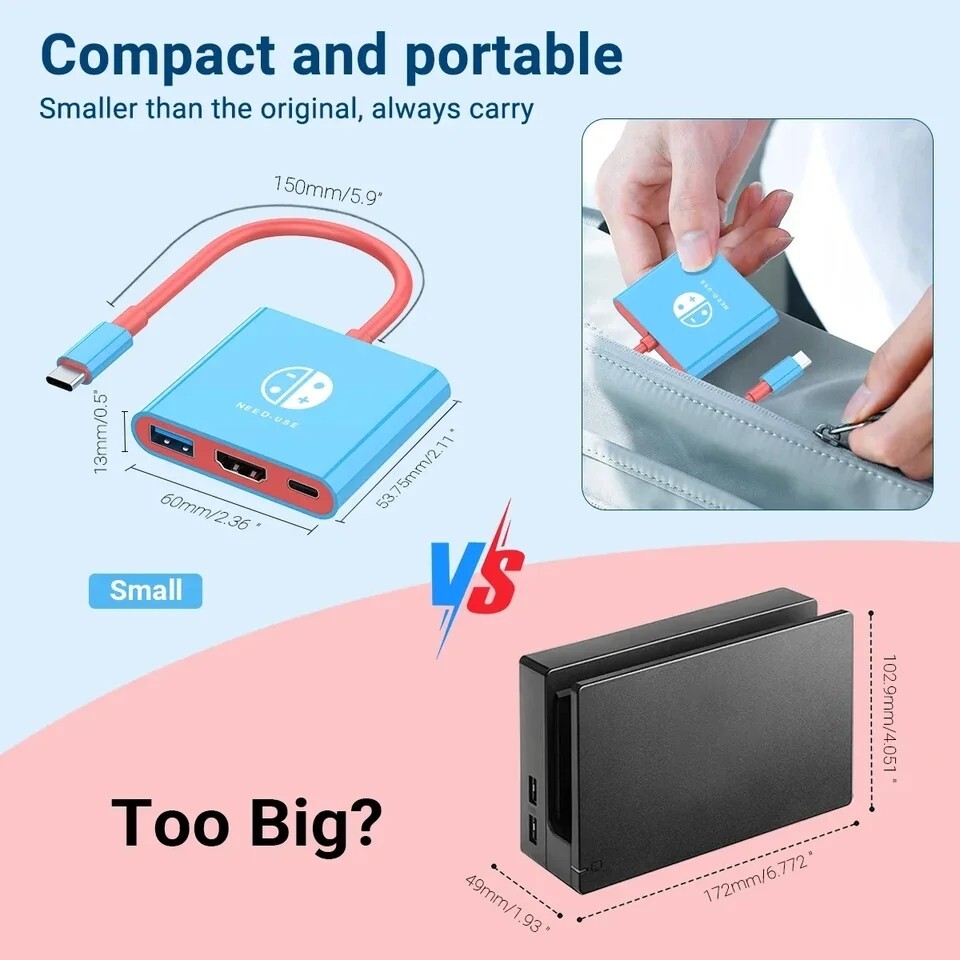 HDMI TV Dock For Nintendo Switch 2 Docking Replacement Adapter Converter