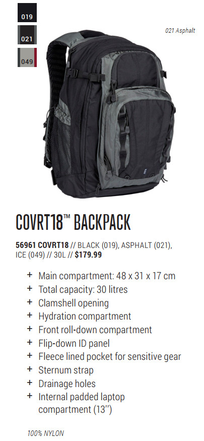 5.11 Tactical, Blackhawk, Camelbak, Condor, Eagle, LBT - COVRT18 v1.0 Backpack