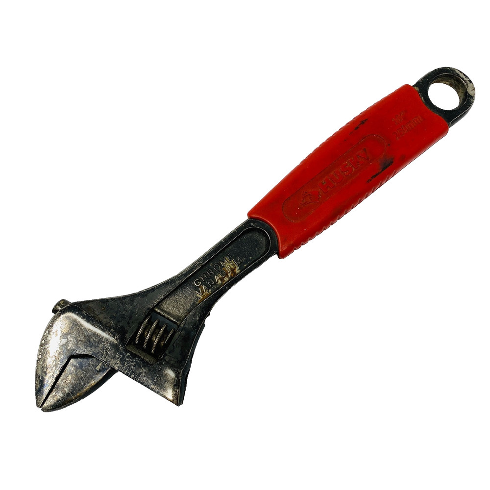 Husky 10 in Adjustable Wrench Hand Tool, Red Handle