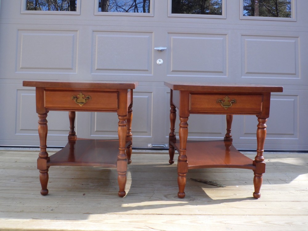 Vintage Pair Harden Solid Cherry 2 Tier End Tables Nightstands