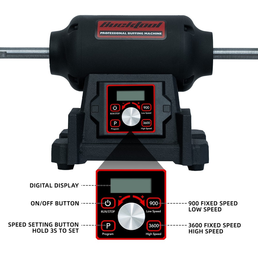 BUCKTOOL 1HP VFD Motor 8-Inch Variable Speed Bench Buffer Polisher TDS-I200VBG