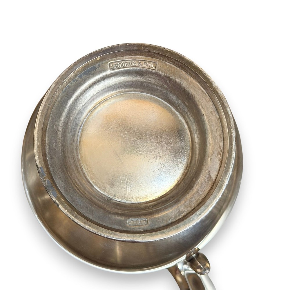 Antique Rogers Bro Silverplate Water Pitcher No 2317, Footed Floral Handle Jug