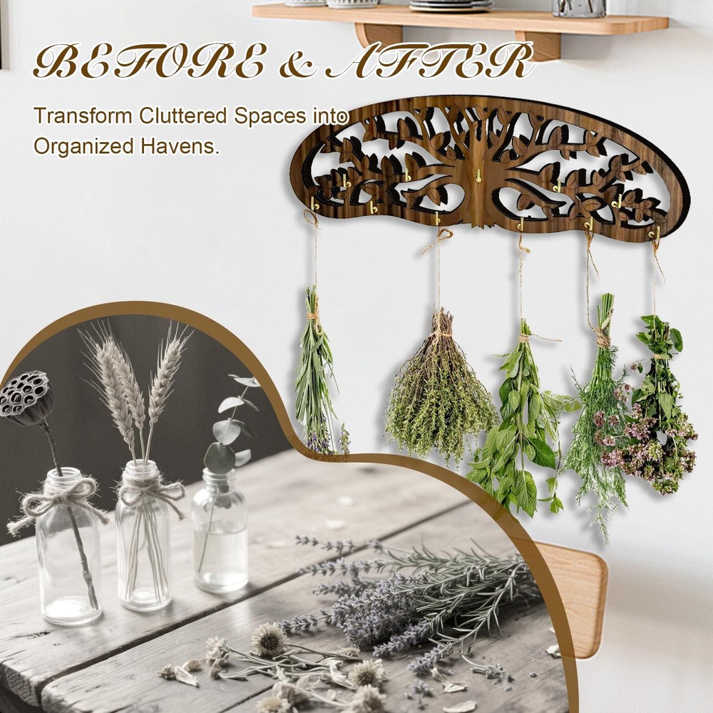 Herb Drying Rack - Wall Mounted Tree Design Holds 11 Bouquets, Space Saving K...