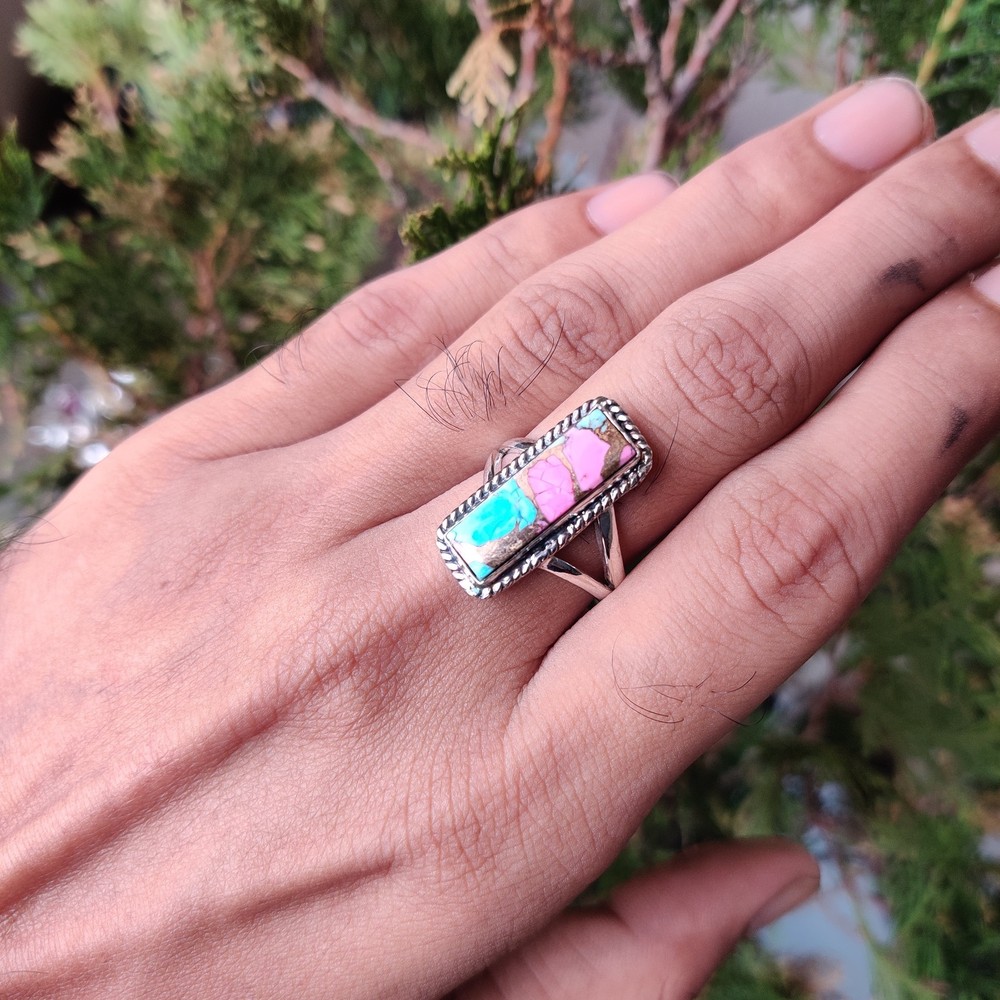 Cotton Candy Gemstone Ring Solid 925 Silver Sterling Statement Ring All Size MK*