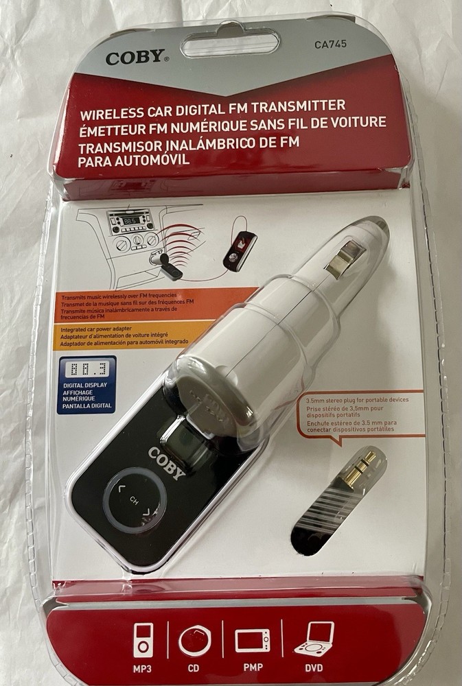 COBY CA745 Wireless Digital FM Transmitter 3mm Plug For Mp3 CD DVD PMP Etc New