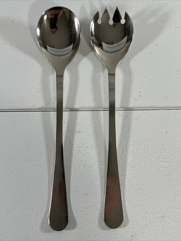 Italy Silver Plate Salad Server Spoon and Fork Utensils 9" Smooth Handle Vintage