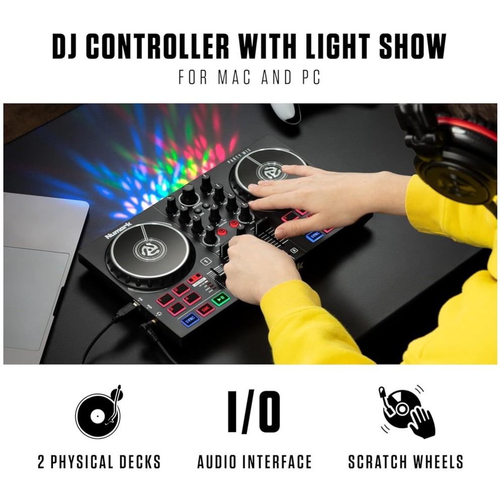 Compact DJ Controller with Lights and Mixer