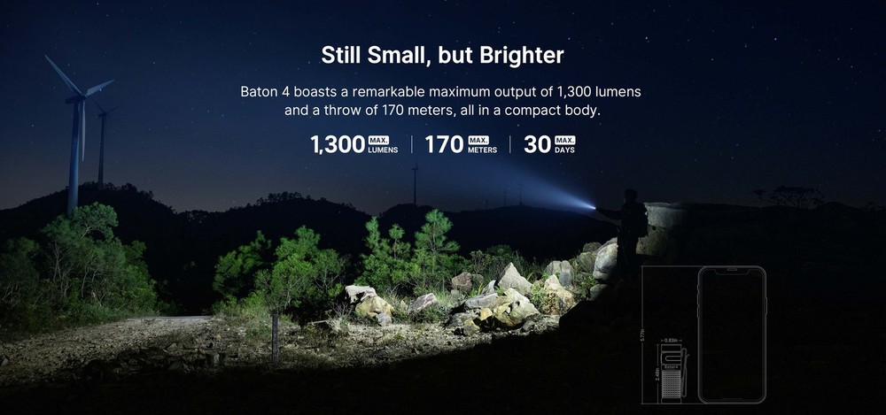 Olight Baton 4 Premium Rechargeable EDC Flashlight with Wireless Charging Case