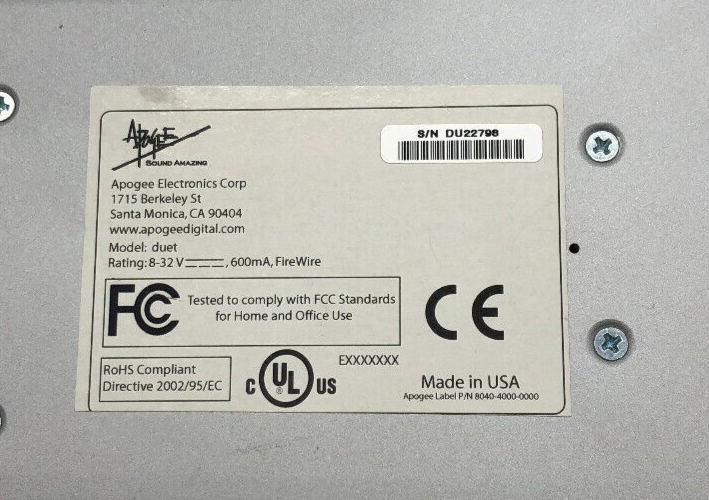 Apogee Duet Firewire Audio Interface (PARTS)