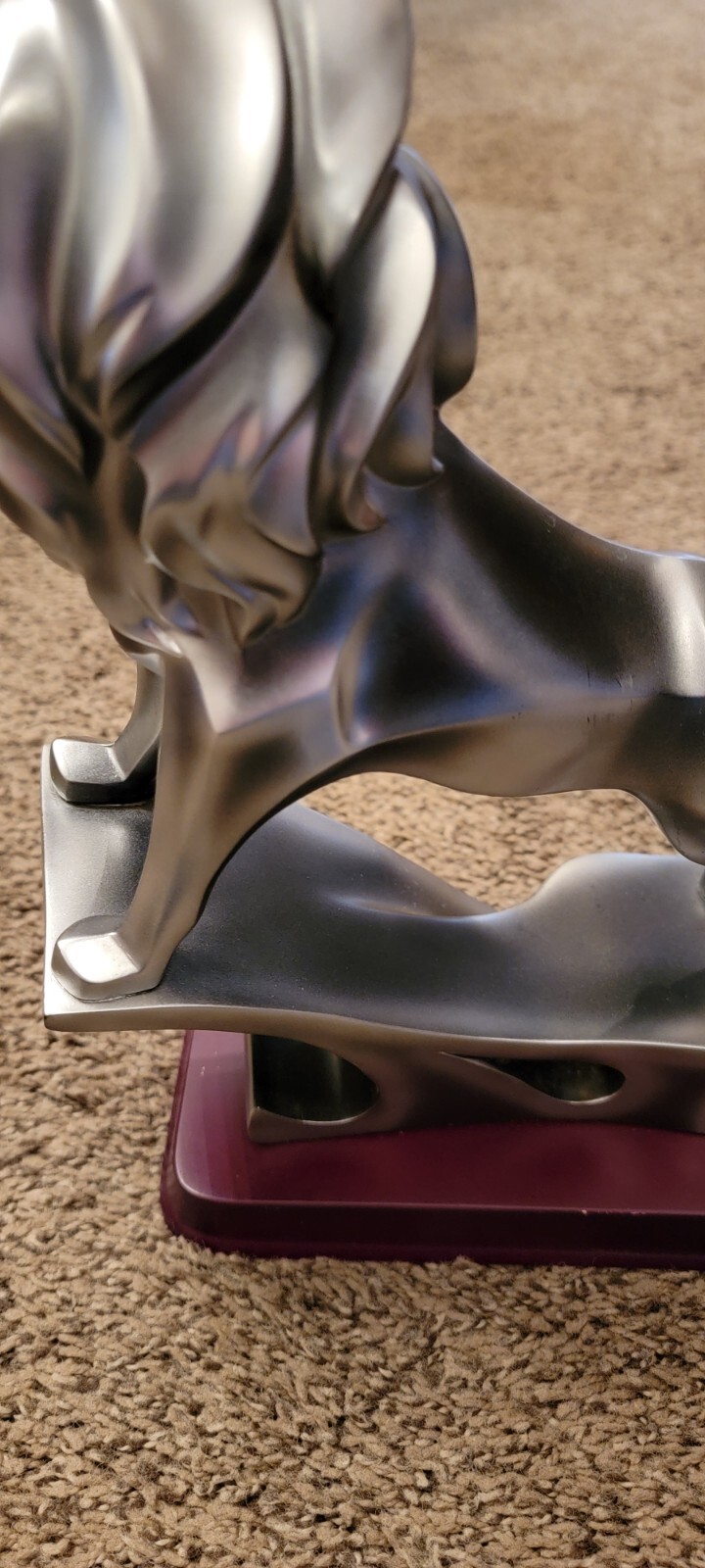 Herco Professional Lion Roaring Sculpture Silver Tone Wood Base