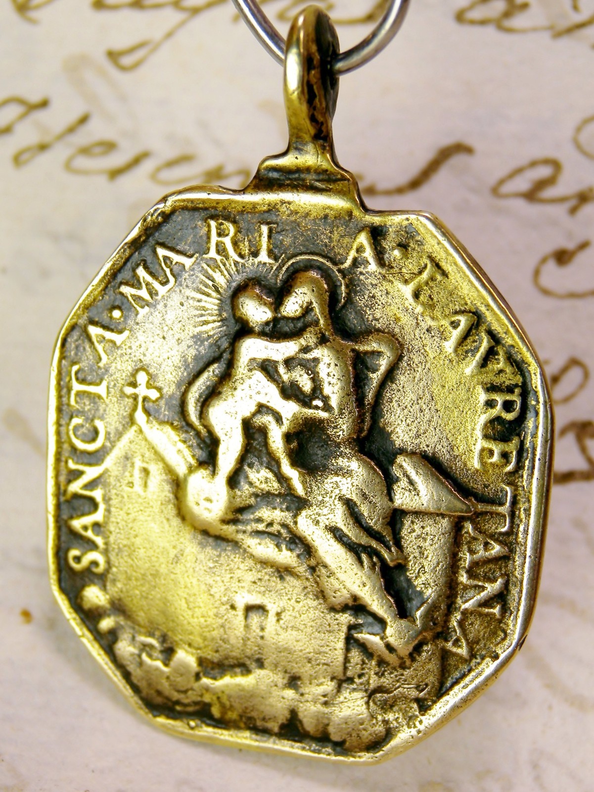 ANTIQUE 17TH CENTURY ST. MICHAEL MOTHER MARY BABY JESUS LORETO PILGRIMAGE MEDAL