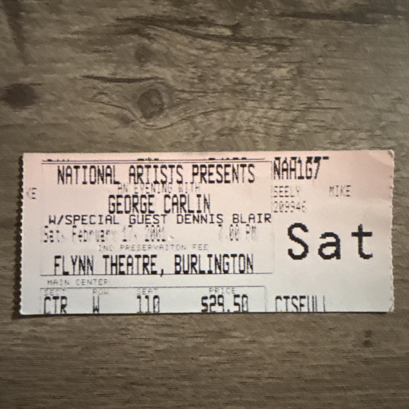 FEB 17, 2001 AN EVENING WITH GEORGE CARLIN w/Special Guest Dennis Blair VT