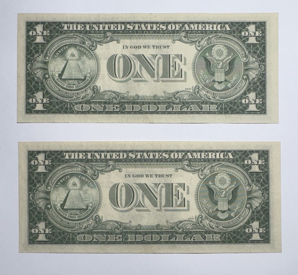 2 Consecutive- 1935 H $1 One Dollar Silver Certificate Notes UNC