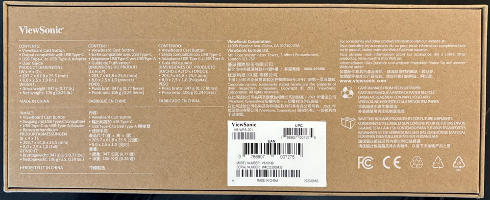 Viewsonic - VB-WPS-001 - ViewSonic ViewBoard Cast Button for Wireless