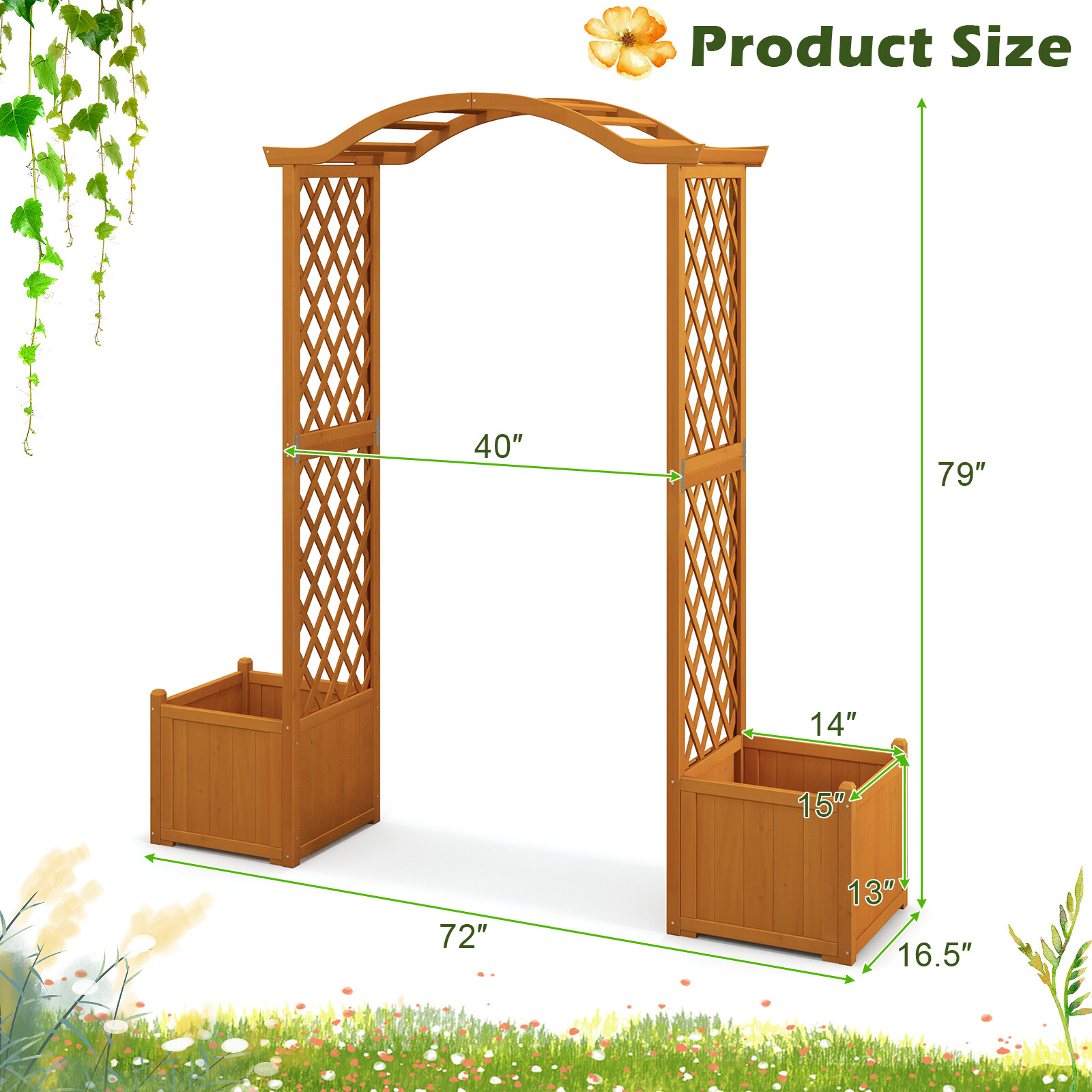 Wooden Garden Arbor Outdoor Archway with Trellis for Wedding Ceremony Decoration