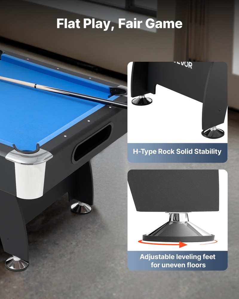 VEVOR 7 ft Billiards Table Portable Pool Tables Game Set Bule Cloth Adjustable