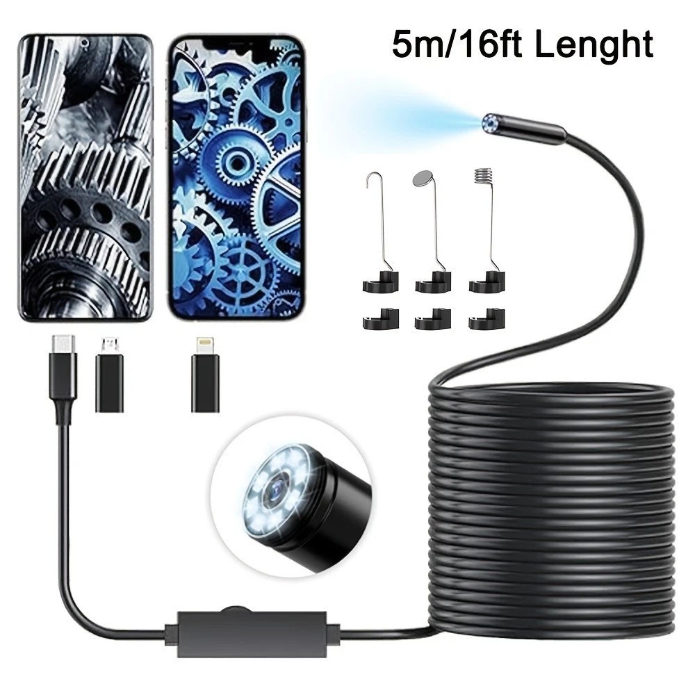 16.4ft Endoscope Camera with Light, 1920P HD Borescope Camera with 8 LED Lights