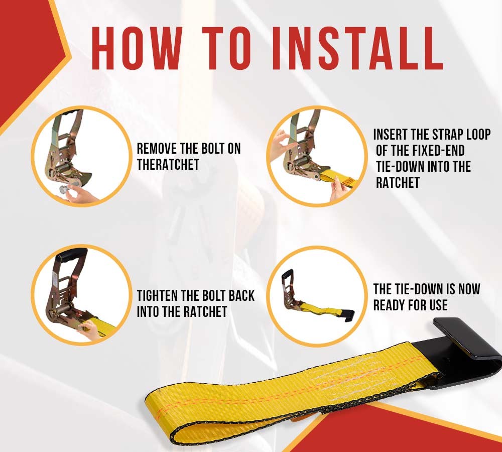 2PK 2"x11"Replacement Fixed End Tie Down Strap w/Flat Hook & Bolt Loop 3333lbs