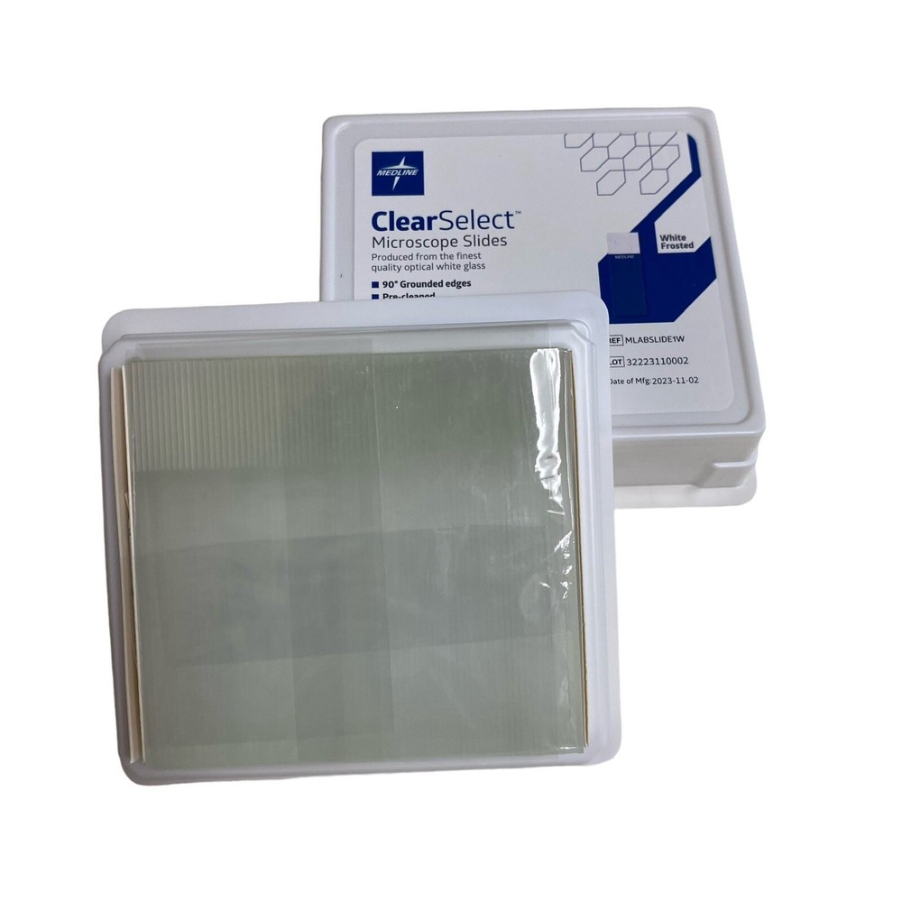 Medline White Frosted Clear Select Pre-cleaned Microscope Slides, 72 Slides/box