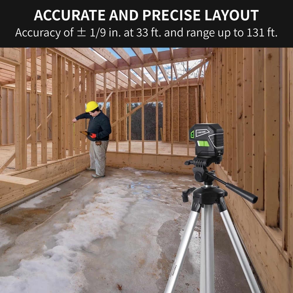 Firecore 5-Point Laser Level, Green Beam Self-Leveling Plumb