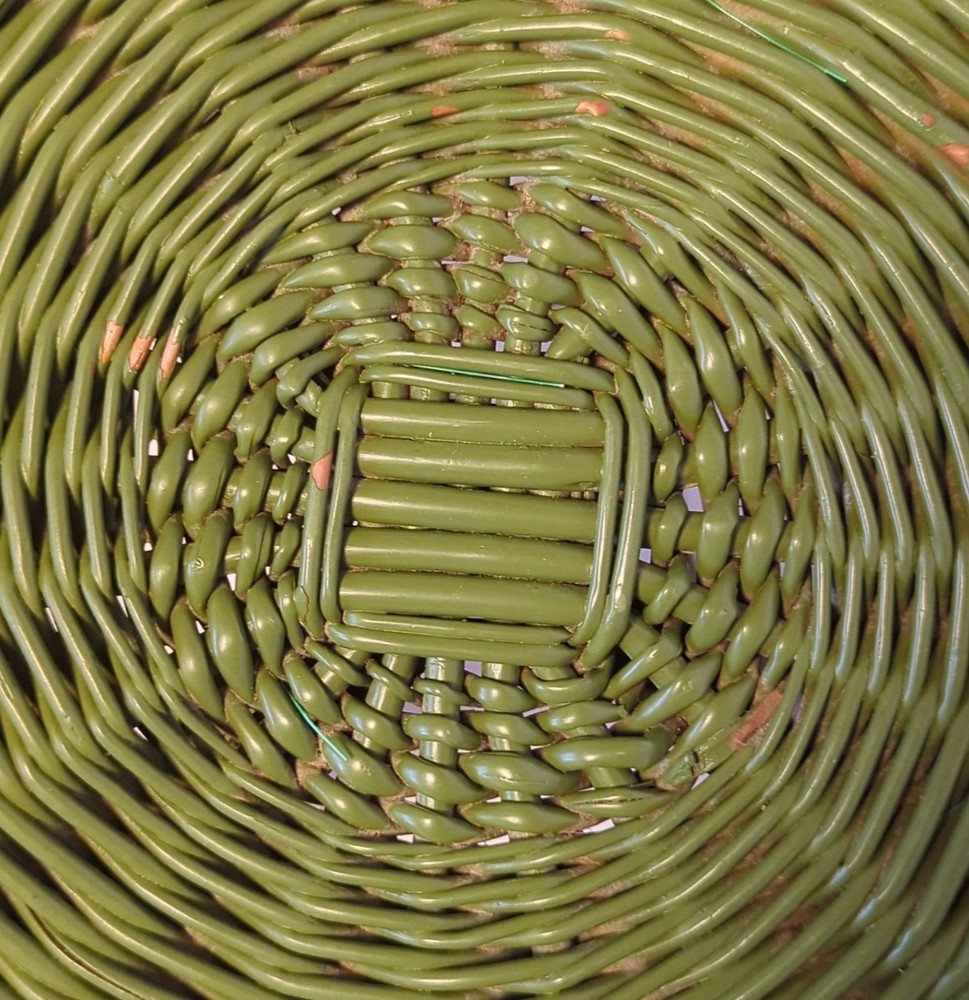 Vintage Round Wicker Stool - Green