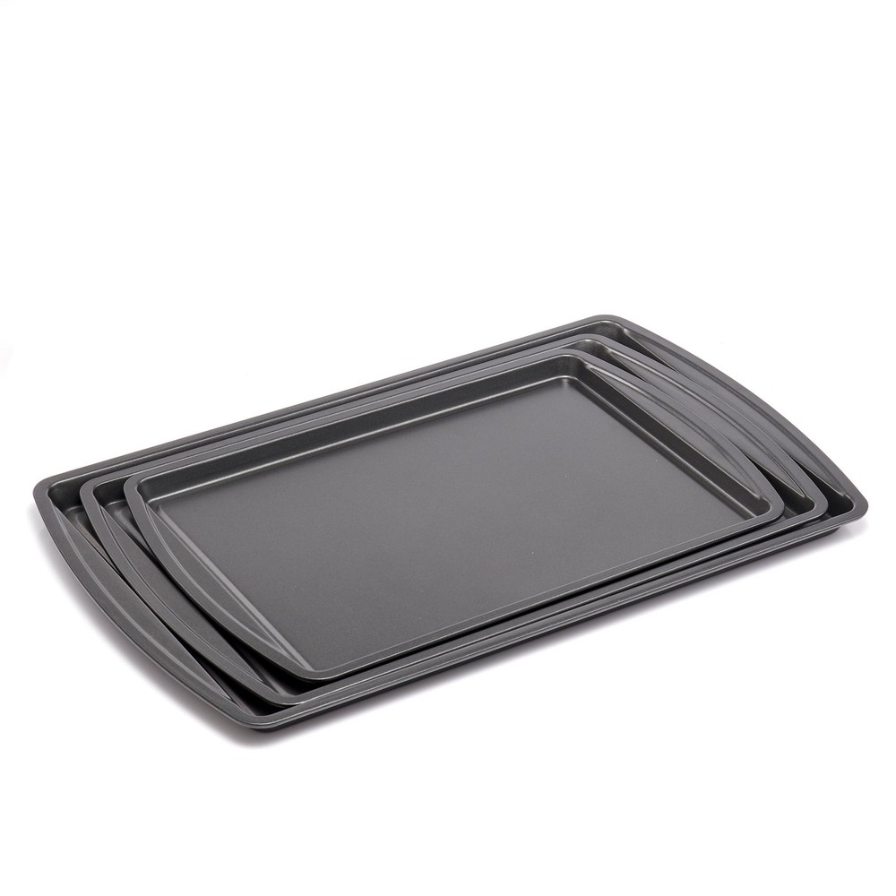 3pc Carbon Steel Nonstick Cookie Sheet Bakeware Set