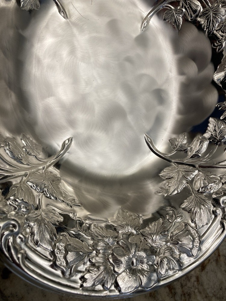 Vintage WMF Ikora Germany Floral Pattern Silver Plate Footed Oval Bowl 6286