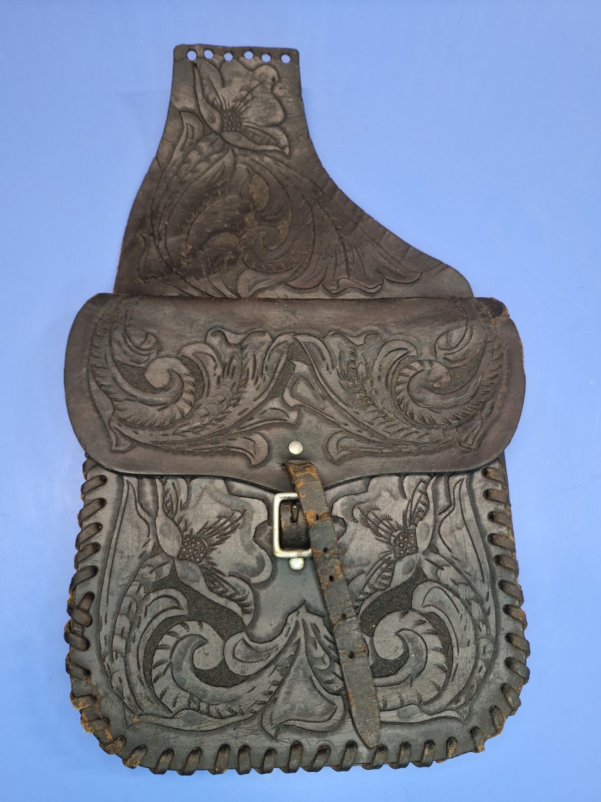 Vintage Tooled Leather Saddle Bags Motorcycle Saddlebag Set Floral Western