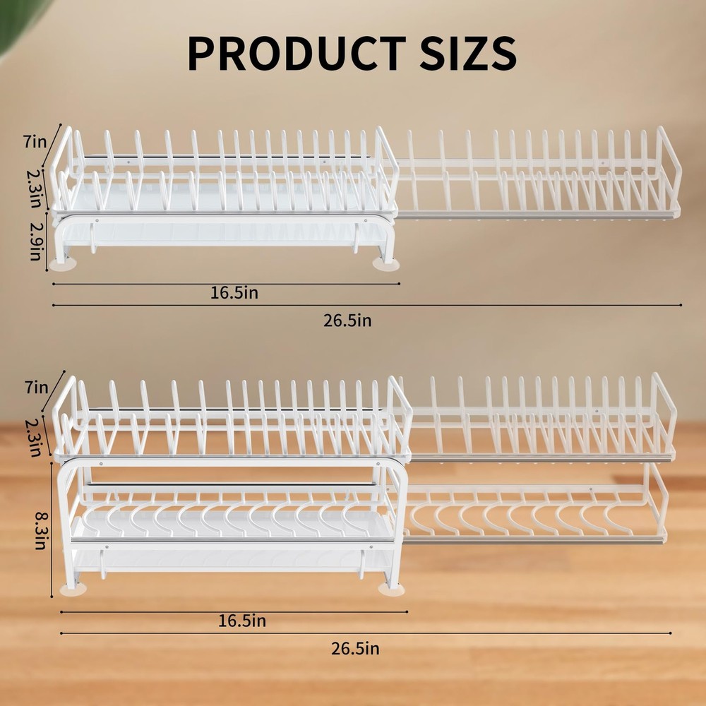 Dish Drying Rack With Drainboard - Slideable Organizer for Kitchen, Pull Out ...