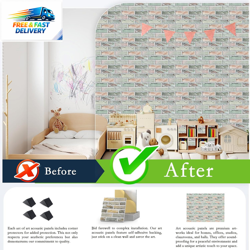 12Pack Acoustic Panels, Self-Adhesive 3D Brick Pattern Sound Proof Panels for Wa