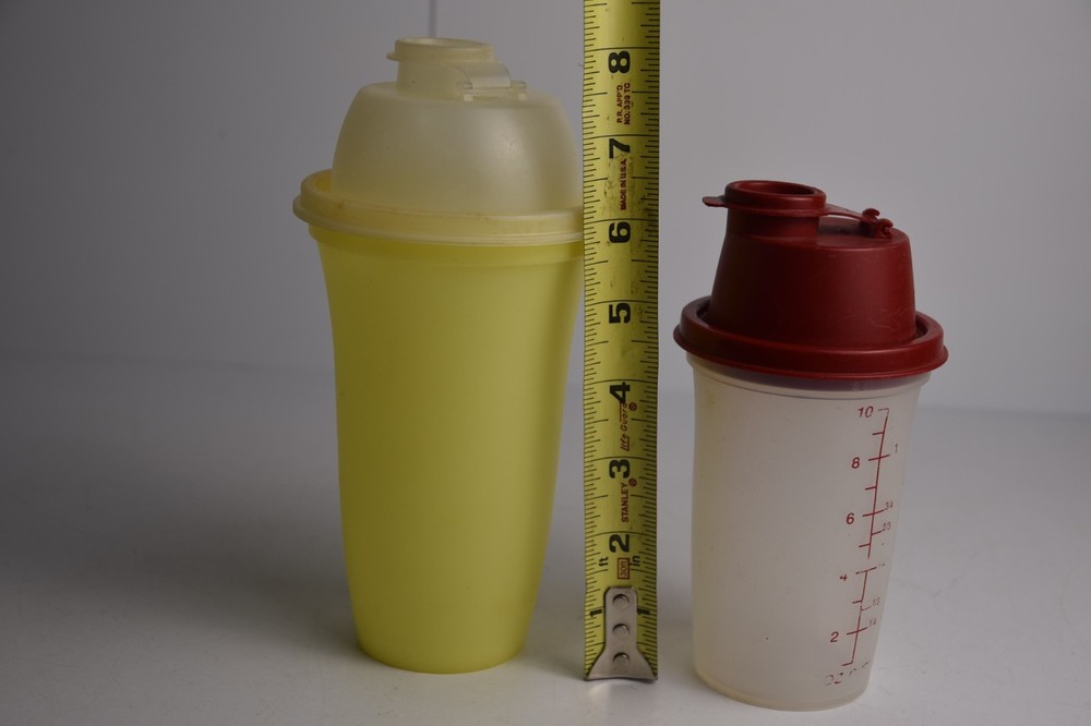 2 Tupperware Shake N Go Containers Collectible Plastic Workout Lidded & Inserts